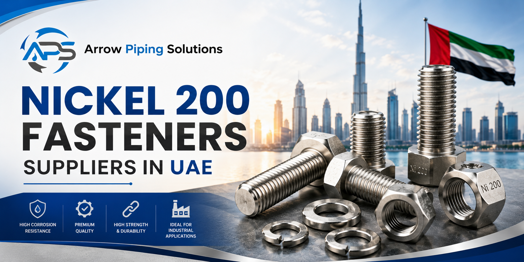 Nickel 200 bolts nuts studs and washers supplied in UAE