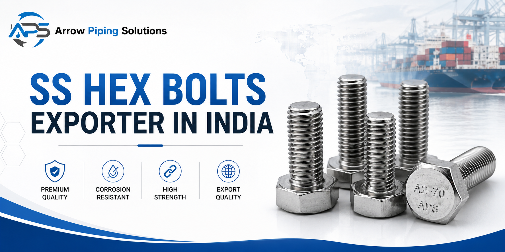 SS Hex Bolts Exporter in India - Arrow Piping Solutions