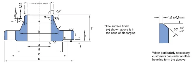 JIS B2220 30K Weld Neck Flange Dimensions